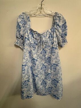 Trixxi Light Blue Floral Mini Dress with Puff Sleeves